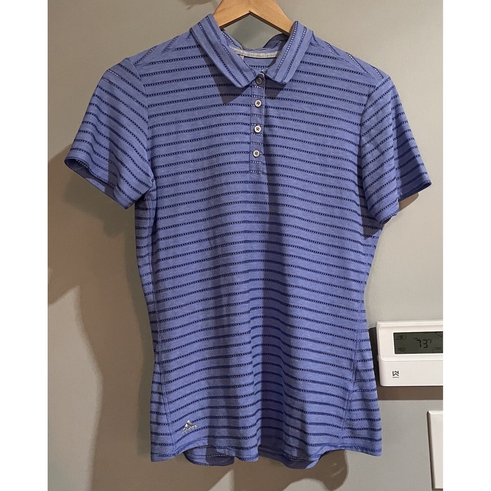 Adidas Top Golf Polo Striped Climacool Short Sleeve Athleasure Womens Large